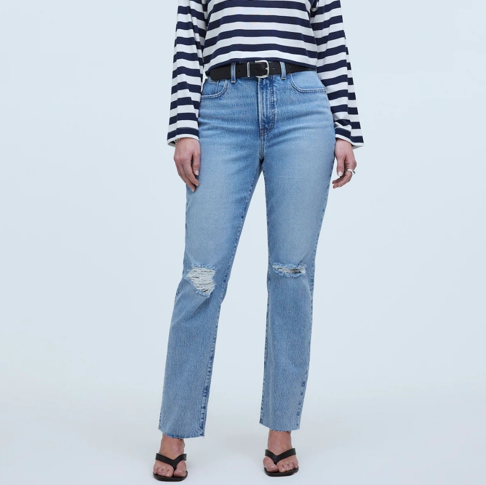 Madewell The Curvy Highwaist Perfect Vintage Busted Knee Blue Jeans